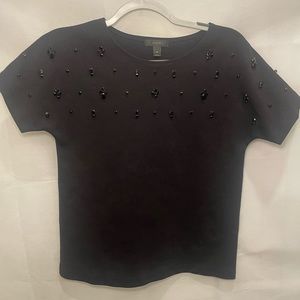 J. Crew Beaded Short Sleeve Top Blouse Black size XS